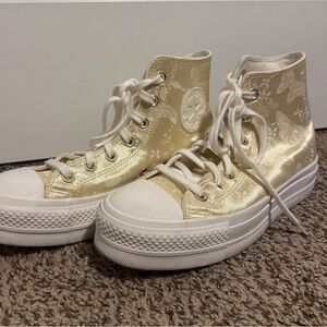 Converse Gold Platform High-Top Sneakers